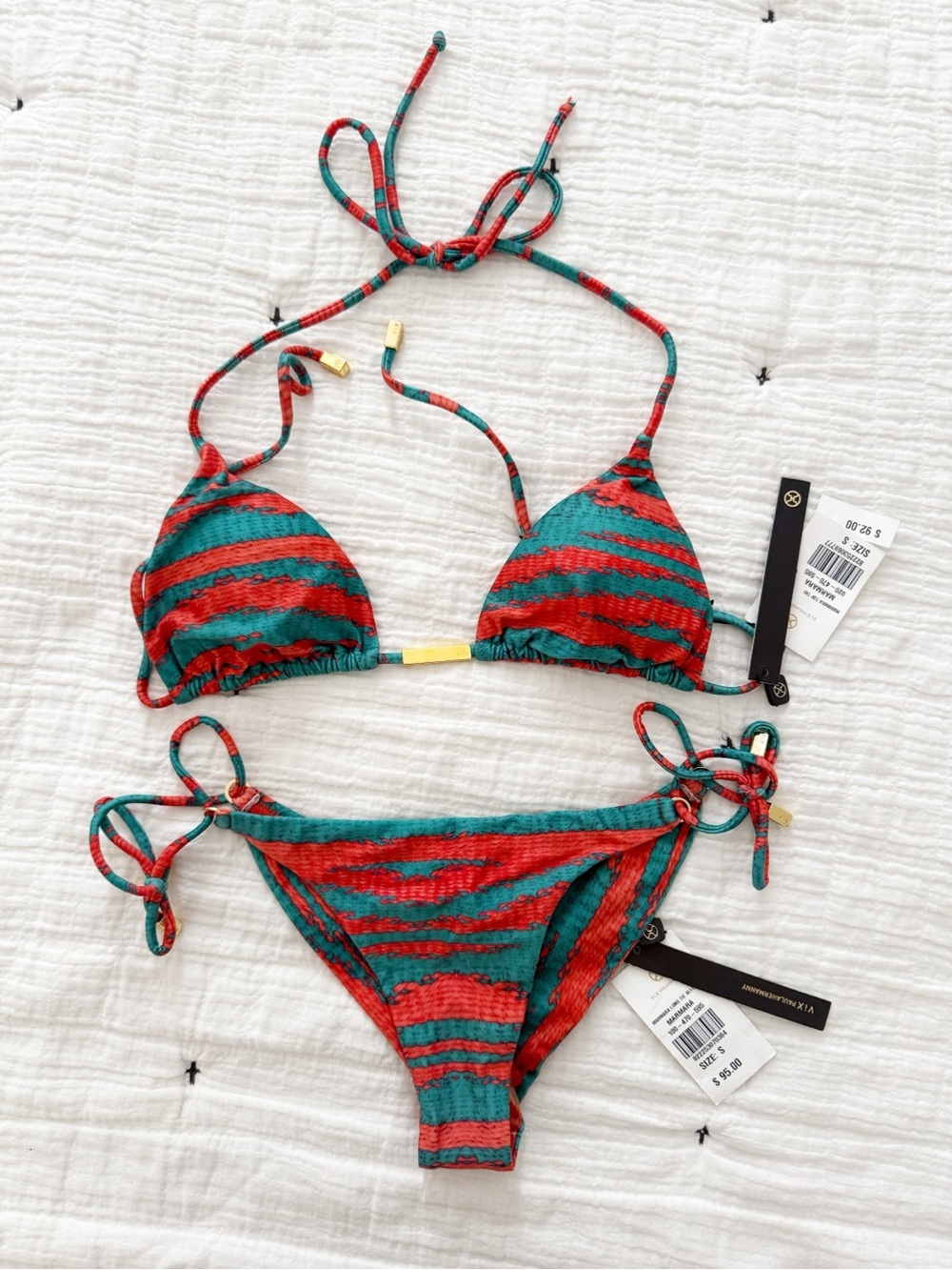 NEW ViX Paula Hermanny 2-Piece Marmara Long Tie Allure Triangle Bikini Set Small